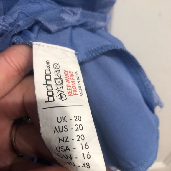 Boohoo Blue Sheer & Lace Dress Cocktail Party Photoshoot Baby Shower - Picture 6 of 11